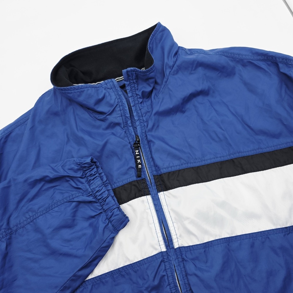 VINTAGE Nike Men's Size 2XL Blue/White Full Zip Windbreaker Track Jacket Y2K‎